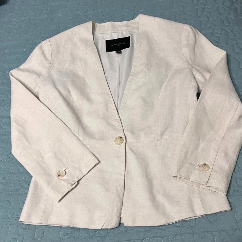 Banana Republic Womens‎ White Linen Single Button Blazer XS Lined Summer Y2K